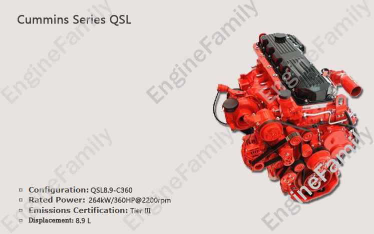 Engine model QSL8.9-C360 Engine type 6 cylinders in line Displacement